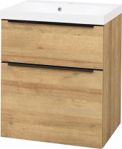 Mereo Mailo, koupelnová skříňka s umyvadlem z litého mramoru 61 cm, dub Riviera, černé madlo CN520MB
