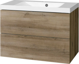 Mereo Aira, koupelnová skříňka s umyvadlem z litého mramoru 81 cm, dub Halifax CN741M
