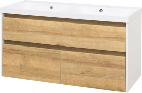 Mereo Opto, koupelnová skříňka s umyvadlem z litého mramoru 121cm, bílá/dub Riviera CN933M
