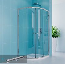 Mereo Sprchový set z Kory Lite, : čtvrtkruh, 90 cm, chrom ALU, sklo Čiré a odtokového žlabu CK35123HZ