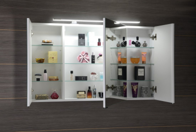 Sapho RIWA galerka s LED osvětlením, 3x dvířka, 121x70x17cm, bílá lesk RIW120-0030