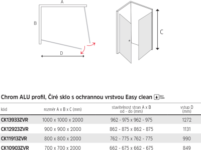 Mereo Pivotový sprchový kout, Novea, čtverec, 90x90 cm, chrom ALU, sklo Čiré CK12923ZVR