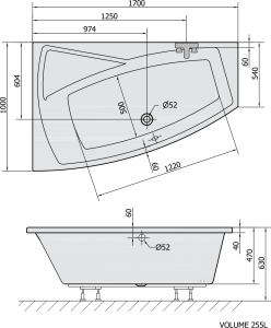 Polysan EVIA L asymetrická vana 170x100x47cm, bílá 21611