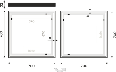 Nimco OBDELNÍKOVÁ - OSTRÉ ROHY Černé LED zrcadlo 700x700 ZPC 13077-90