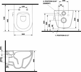 Isvea INFINITY CLEANWASH závěsná WC mísa, integrovaný ventil a bidet. sprška, Rimless, 36, 5x53cm, bílá 10NFS1001I