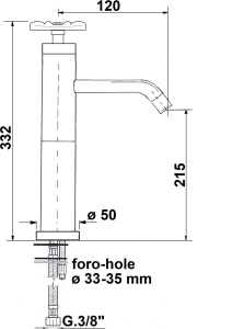 Sapho INDUSTRY stojánková umyvadlová baterie vysoká, výška 332 mm, chrom/černá 5102LTT