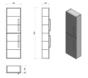 Sapho THEIA skříňka vysoká 40x138x19, 3cm, levá/pravá, dub stříbrný TH400-1111