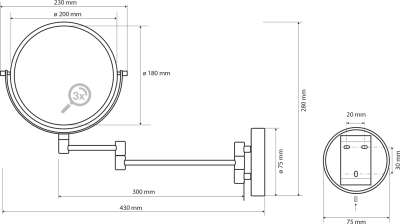 Sapho X-ROUND kosmetické zrcátko závěsné, Ø 200mm, oboustranné, chrom XR006