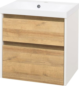 Mereo Opto, koupelnová skříňka s umyvadlem z litého mramoru 61cm, bílá/dub Riviera CN930M
