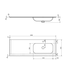 Sapho ARUBA umyvadlo, Rockstone, 190x51, 5cm, pravé, bílá mat AR190-B1R