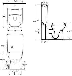 Ege Vitrifiye TYANA SHORT WC kombi s nádržkou, splach. mech., zadní odpad, bílá 72200EW