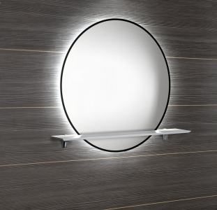 Sapho SHARON kulaté zrcadlo s LED podsvícením a s policí ø 80cm, černá mat (E28904CI-01) 31255CI-01