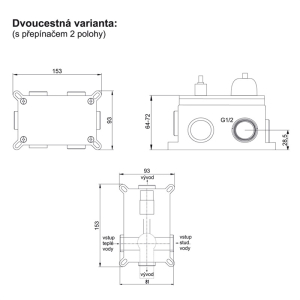 Mereo Vanový set s termostatickou podomítkovou tlačítkovou baterií - 2-cestná - hranatý kryt CB60106TC1