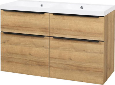 Mereo Mailo, koupelnová skříňka s umyvadlem z litého mramoru 121 cm, dub Riviera, černé madlo CN523MB
