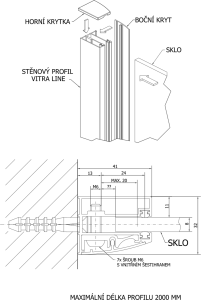Polysan Stěnový profil pro 8mm sklo vč. montážní sady, chrom FL200