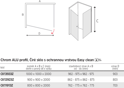 Mereo Pivotový sprchový kout, Novea, čtverec, 90x90 cm, chrom ALU, sklo Čiré, dveře L/P a pevný díl CK12923Z