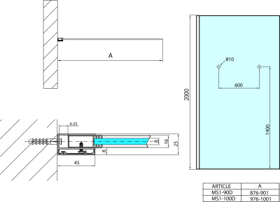 Polysan MODULAR SHOWER jednodílná zástěna pevná k instalaci na zeď, s otvory na držák ručníků, 1000 mm MS1-100-D