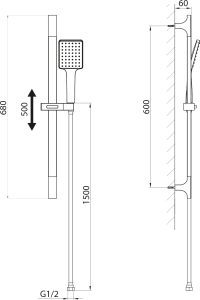 Sapho Sprchová souprava hranatá, posuvný držák 680mm, černá mat SC815B