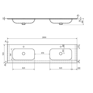 Sapho ARUBA dvojumyvadlo, Rockstone, 200x51, 5cm, bílá mat AR200-B2M