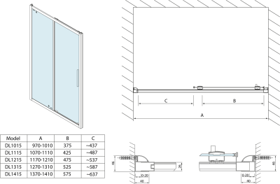 Polysan LUCIS LINE sprchové dveře 1100mm, čiré sklo DL1115