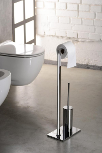 Gedy Stojan s držákem na toaletní papír a WC štětkou, hranatý, chrom 783213
