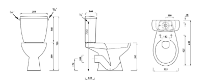 Aqualine JUAN WC kombi, dvojtlačítko 3/6l, zadní odpad, bílá LC2154