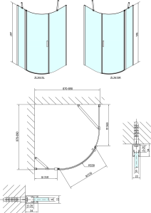 Polysan ZOOM čtvrtkruhová sprchová zástěna 900x900mm, čiré sklo, levá ZL2615L