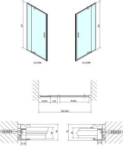 Polysan EASY LINE sprchové dveře otočné 760-900mm, sklo Brick EL1638
