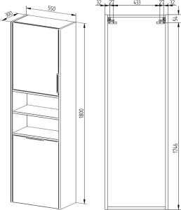 Mereo Vigo, koupelnová skříňka vysoká s košem, 180 cm, dub Riviera CN333