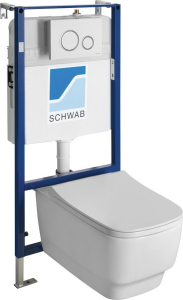 BELLO závěsné WC Rimless s podomítkovou nádržkou a tlačítkem Schwab, bílá 100214-SET5