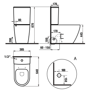 Sapho TURKU WC kombi, zvýšený sedák, Rimless, spodní/zadní odpad, bílá PC104WR