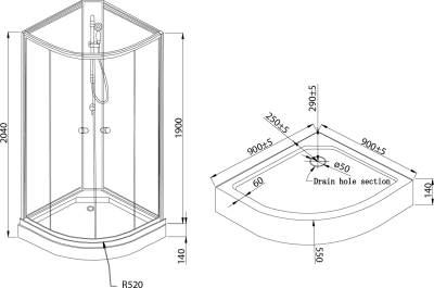 Aqualine AIGO čtvrtkruhový sprchový box 900x900x2040 mm, bílý profil, čiré sklo YB93