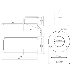 Sapho HANDICAP opěrné madlo LEVÉ 760mm, nerez lesk XH532