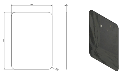 Sapho ISHAPE zrcadlo s broušenou hranou 50x70cm, zakulacené rohy, CU free AG457