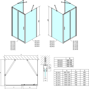 Polysan EASY třístěnný sprchový kout 1600x800mm, L/P varianta, čiré sklo EL1815EL3215EL3215