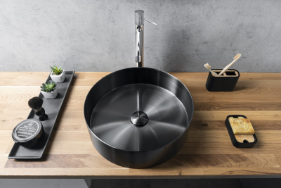 Sapho AURUM nerezové umyvadlo na desku, průměr 38cm, včetně výpusti, gun metal AU101