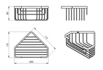 Gedy SMART rohová police do sprchy, 200x80x151mm, černá mat 2483-14
