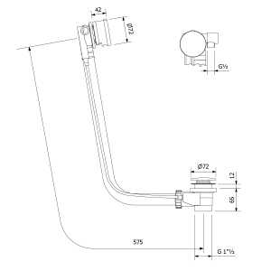 Polysan Vanová souprava s napouštěním, bovden, délka 575mm, zátka 72mm, bílá 71684W