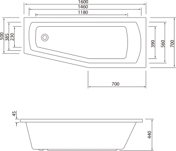 Aqualine OPAVA vana 160x70x44cm, pravá, bílá A1671
