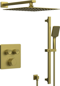 Sapho SMART SELECT podomítkový sprchový set s termostatickou baterií, 2 výstupy, posuvný držák sprchy, zlato mat RP042GB-02