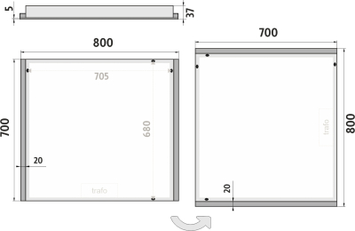 Nimco OBDELNÍKOVÁ - OSTRÉ ROHY LED zrcadlo 800x700 ZP 11003