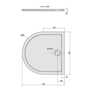 Polysan ISA 90 sprchová vanička z litého mramoru, půlkruh 90x90cm, bílá 50511