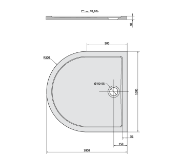 Polysan ISA 100 sprchová vanička z litého mramoru, půlkruh 100x100cm, bílá 72888