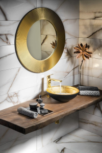 Sapho MURANO BLACK-GOLD skleněné umyvadlo na desku, průměr 40cm, černá/zlatá AL5318-77