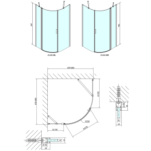 Polysan ZOOM BLACK čtvrtkruhová sprchová zástěna 900x900mm, čiré sklo, levá ZL2615BL