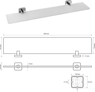 Sapho INSIA polička skleněná 600x50x132mm, chrom IS015