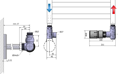 Sapho CORNER COMBI připojovací sada ventilů termostatická, pravé provedení, černá mat CP3022BS