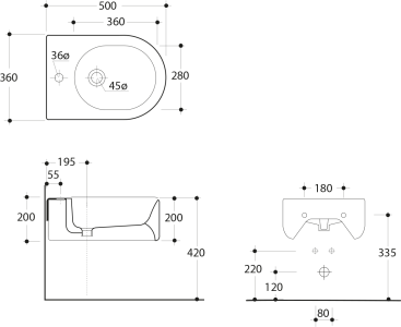Kerasan FLO bidet závěsný 36, 5x50cm, bílá 312501