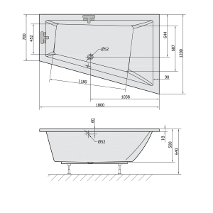 Polysan TRIANGL R SLIM asymetrická vana 180x120x50cm, bílá 20611S