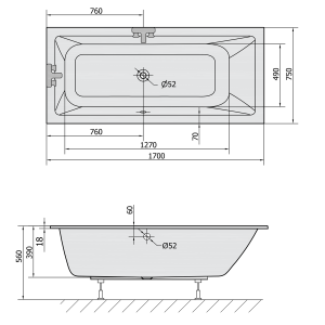 Polysan MIMOA SLIM obdélníková vana 170x75x39cm, bílá 71709S